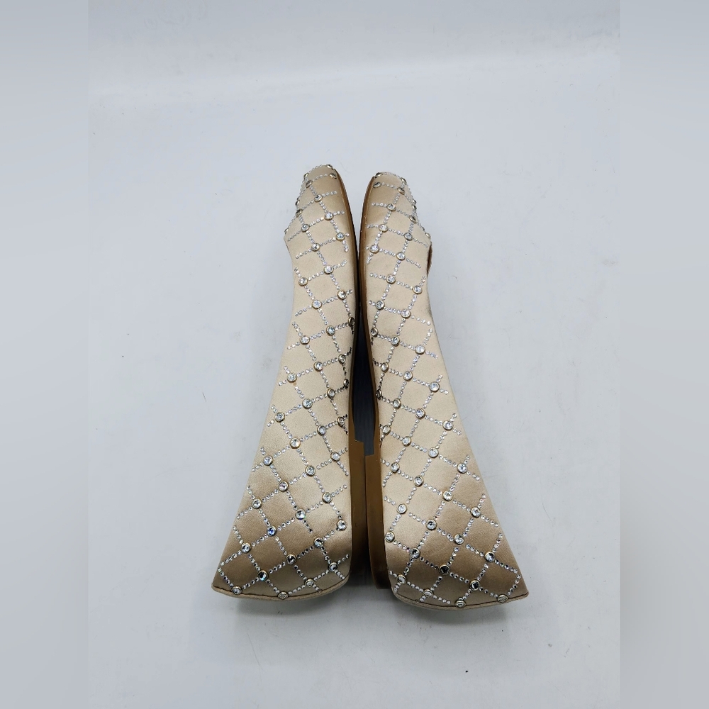 NWOB Badgley Mischka Crystal Embellished Satin Flats In Champagne Size 7 - Picture 4 of 16